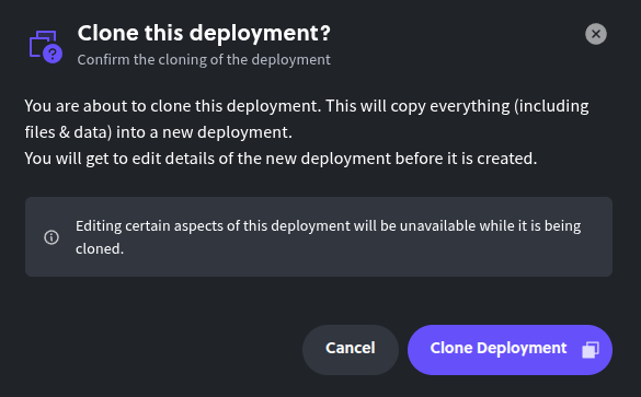 Confirming the start of a cloning operation