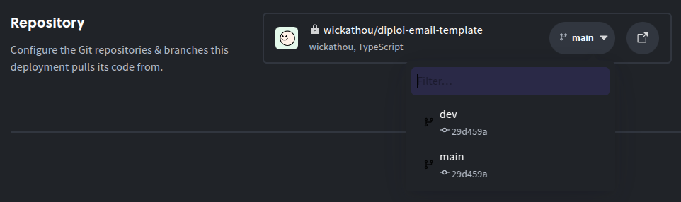 Deployment repository branch