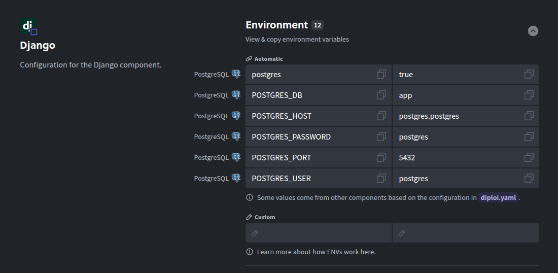 Deployment environment variables