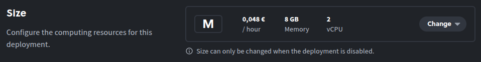 Project options size