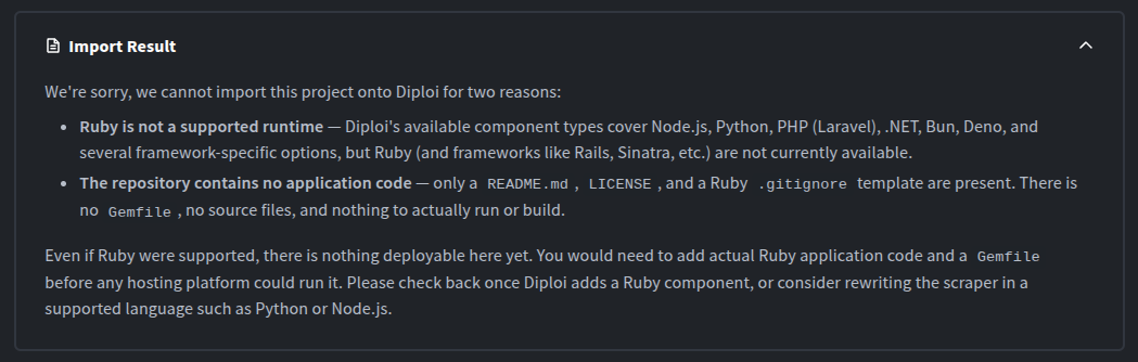 Failed import summary