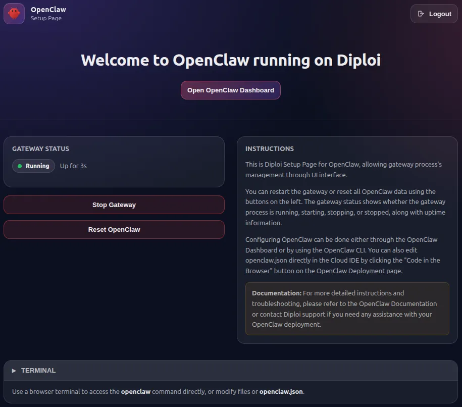 Welcome page for OpenClaw
