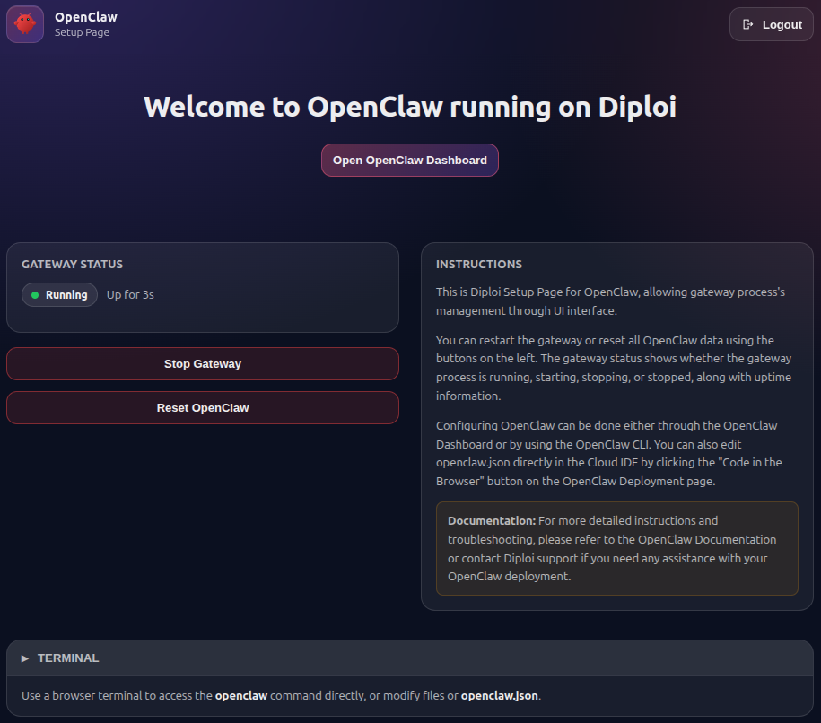 Welcome page for OpenClaw