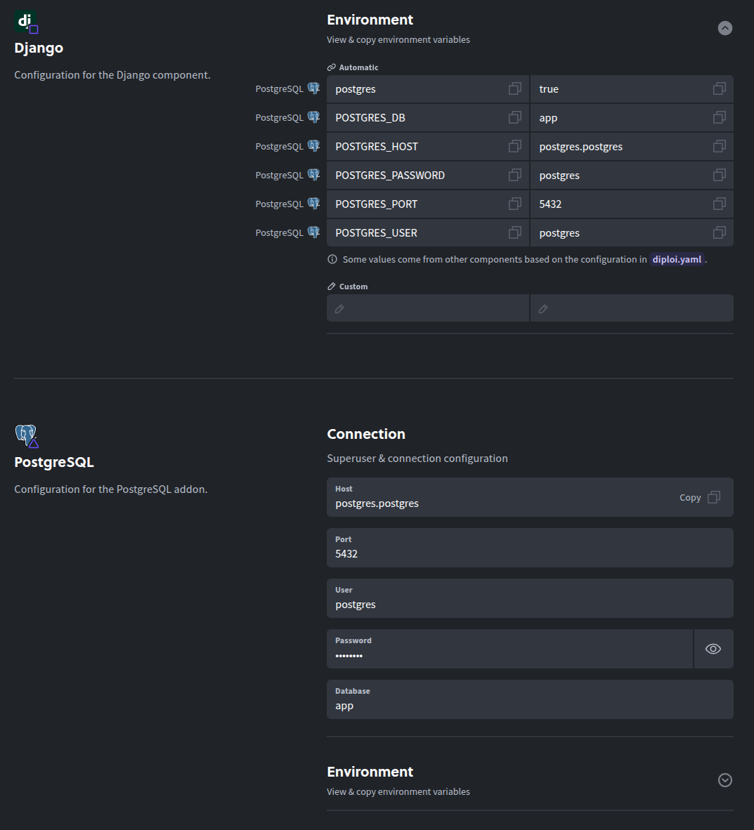 Project options components and add-ons