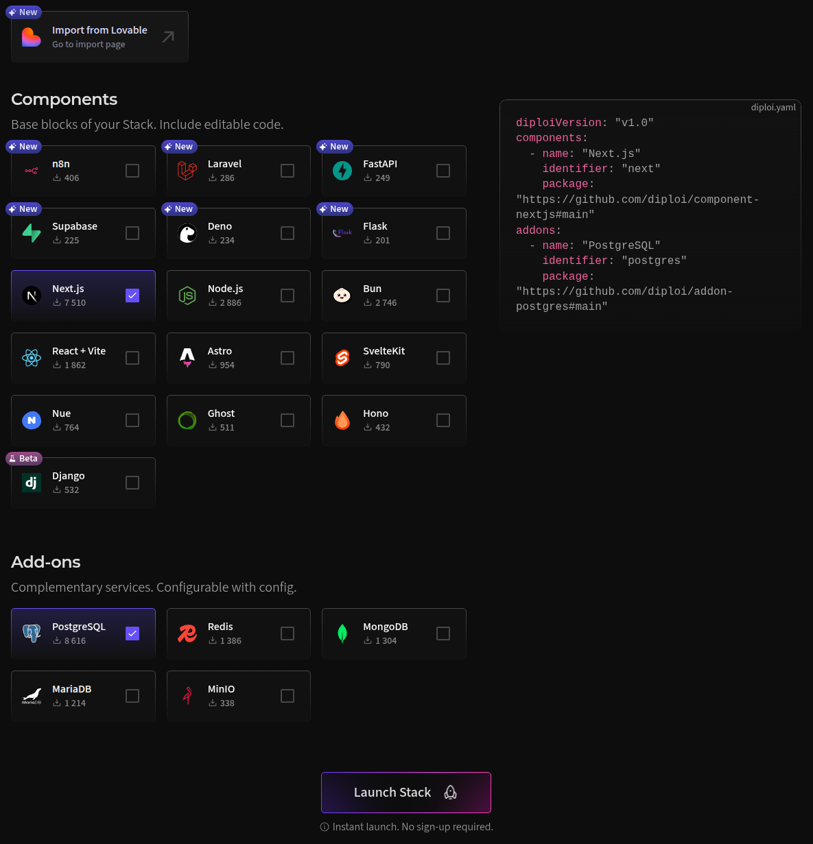 Quick launch builder