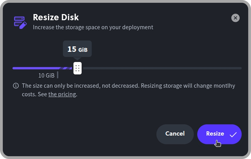 Resize Disk dialog