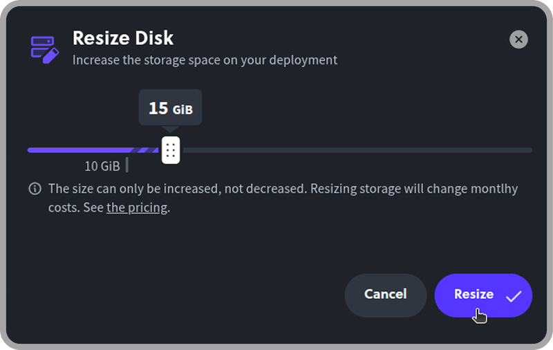 Resize Disk dialog